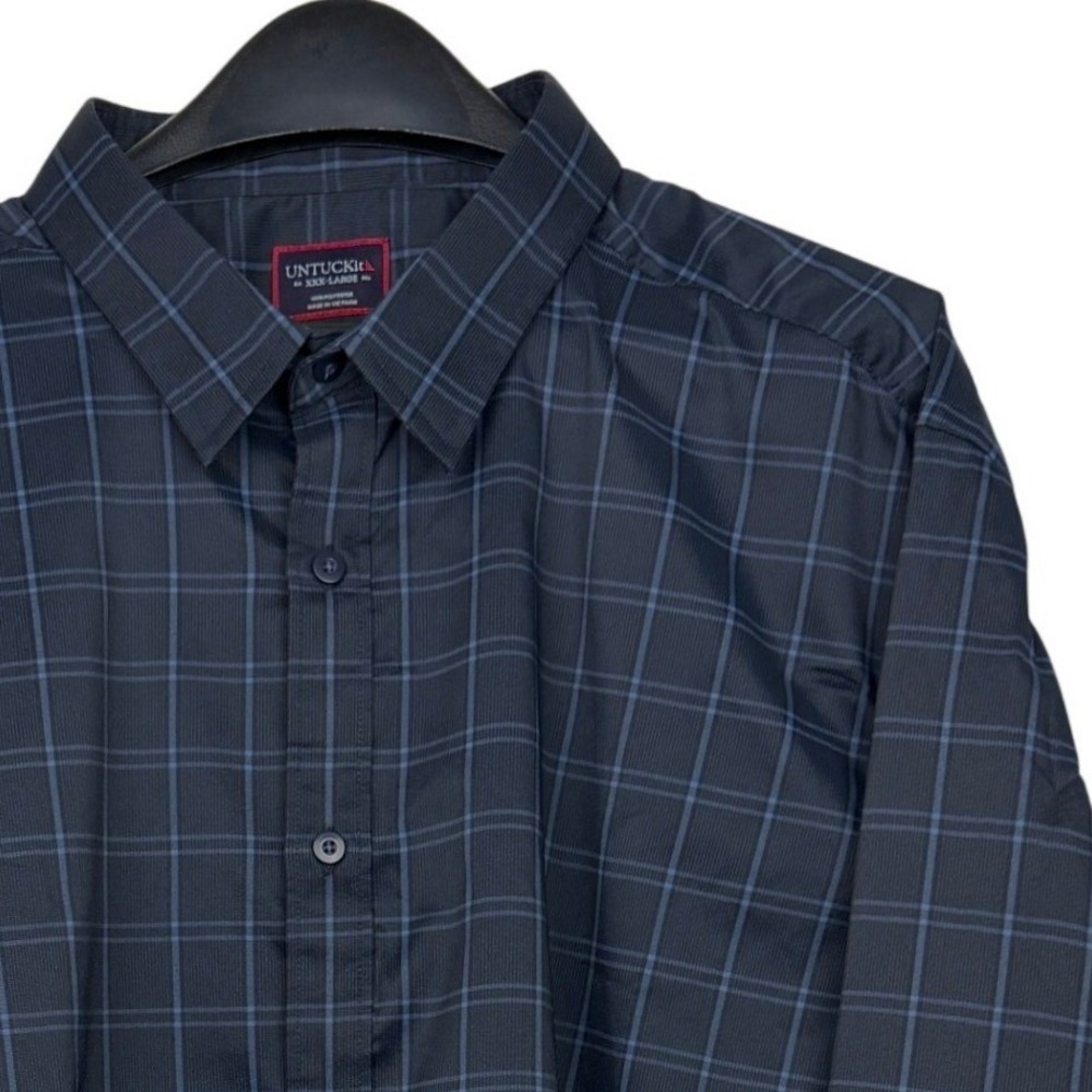 UNTUCKit Fendant NYLON PERFORMANCE Mens XXXL Long Sleeve Shirt Navy Blue Plaid